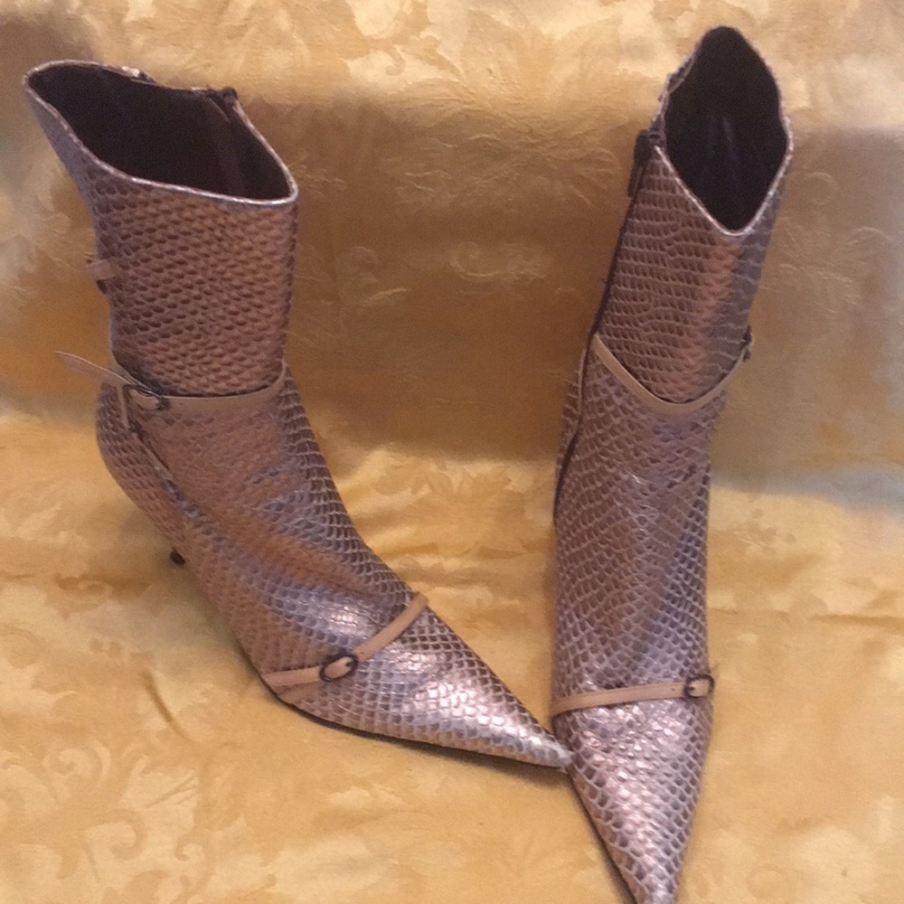 Metallic Fish Scale Textured Leather Boots